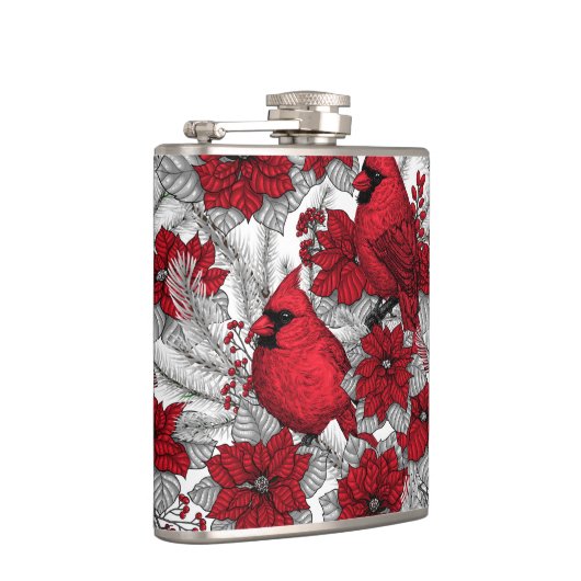 Kardinalen en poinsettia, rood en wit heupfles (Rechts)