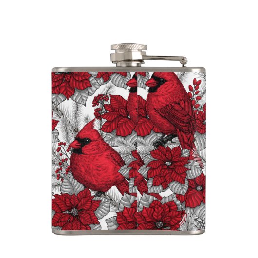 Kardinalen en poinsettia, rood en wit heupfles (Achterkant)