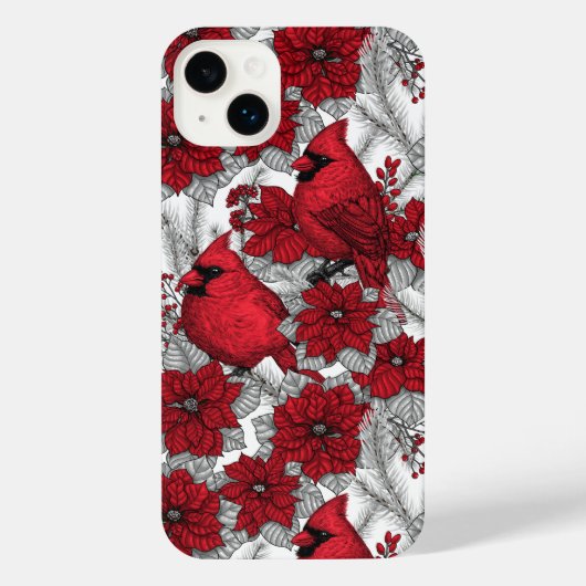 Kardinalen en poinsettia, rood en wit iPhone hoesje (Achterkant)