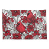 Kardinalen en poinsettia, rood en wit kussensloop (Achterkant-Rechts)
