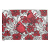 Kardinalen en poinsettia, rood en wit kussensloop (Voorkant-Rechts)