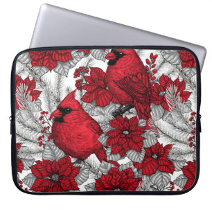 Kardinalen en poinsettia, rood en wit laptop sleeve