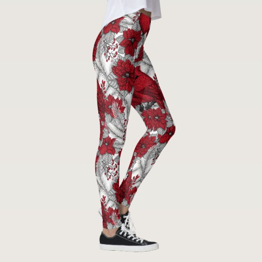 Kardinalen en poinsettia, rood en wit leggings (Rechts)