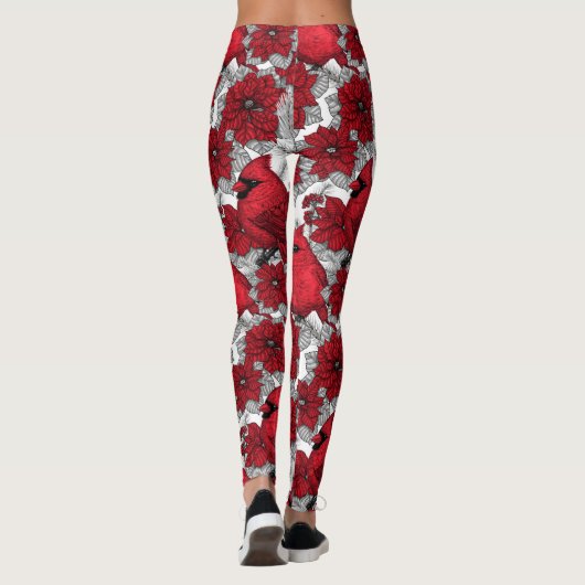 Kardinalen en poinsettia, rood en wit leggings (Achterkant)