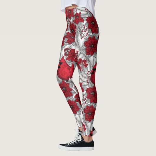 Kardinalen en poinsettia, rood en wit leggings (Links)