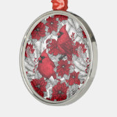 Kardinalen en poinsettia, rood en wit metalen ornament (Links)