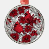 Kardinalen en poinsettia, rood en wit metalen ornament (Voorkant)