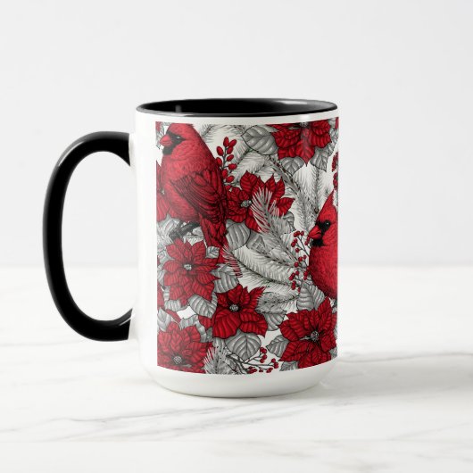 Kardinalen en poinsettia, rood en wit mok (Links)