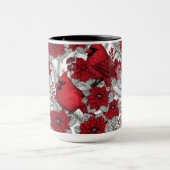 Kardinalen en poinsettia, rood en wit mok (Midden)