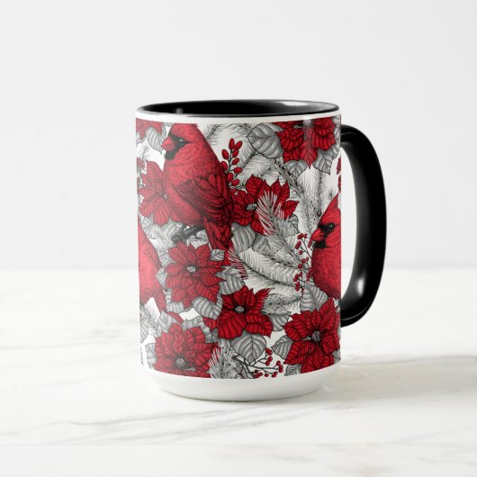 Kardinalen en poinsettia, rood en wit mok (Voorkant rechts)