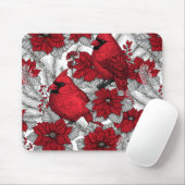 Kardinalen en poinsettia, rood en wit muismat (Met muis)