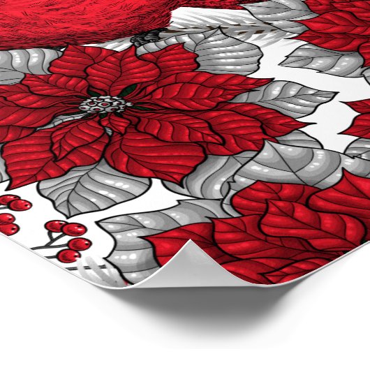 Kardinalen en poinsettia, rood en wit poster (Hoek)