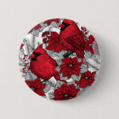 Kardinalen en poinsettia, rood en wit ronde button 5,7 cm (Voorkant)
