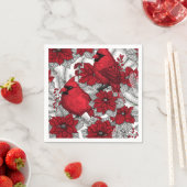 Kardinalen en poinsettia, rood en wit servet (Insitu)