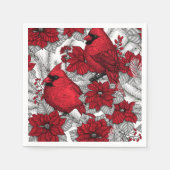 Kardinalen en poinsettia, rood en wit servet (Voorkant)