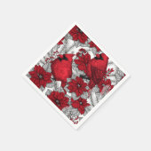 Kardinalen en poinsettia, rood en wit servet (Hoek)