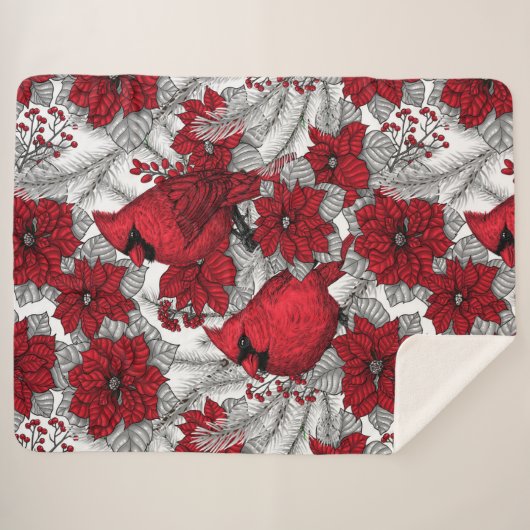 Kardinalen en poinsettia, rood en wit sherpa deken (Voorkant (horizontaal))