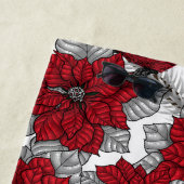 Kardinalen en poinsettia, rood en wit strandlaken (In situ)