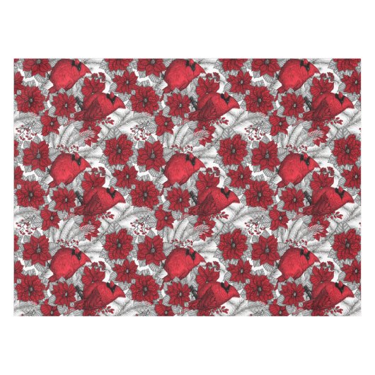 Kardinalen en poinsettia, rood en wit tafelkleed (Voorkant (Horizontaal))