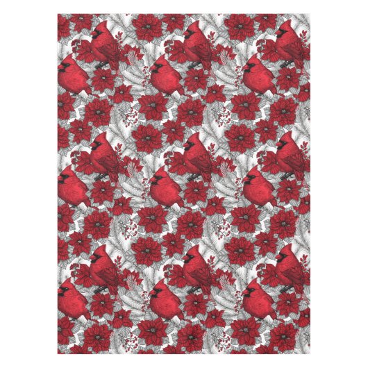 Kardinalen en poinsettia, rood en wit tafelkleed (Voorkant)