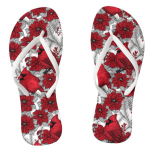 Kardinalen en poinsettia, rood en wit teenslippers