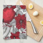 Kardinalen en poinsettia, rood en wit theedoek (Quarter Fold)