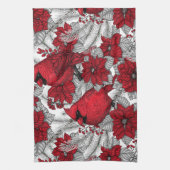 Kardinalen en poinsettia, rood en wit theedoek (Verticaal)