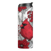 Kardinalen en poinsettia, rood en wit thermosbeker (Gedraaid links)