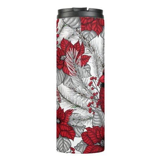 Kardinalen en poinsettia, rood en wit thermosbeker (Achterkant)