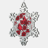 Kardinalen en poinsettia, rood en wit tin sneeuwvlok ornament (Rechts)