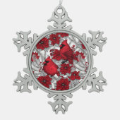 Kardinalen en poinsettia, rood en wit tin sneeuwvlok ornament (Voorkant)