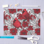 Kardinalen en poinsettia, rood en wit tissuepapier (Craft)