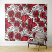 Kardinalen en poinsettia, rood en wit wandkleed (In Situ (horizontaal))