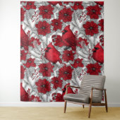 Kardinalen en poinsettia, rood en wit wandkleed (In situ)