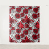 Kardinalen en poinsettia, rood en wit wandkleed (Voorkant)