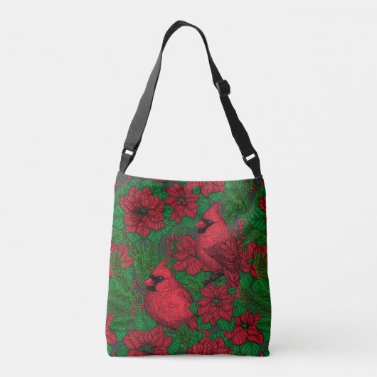 Kardinalen en poinsettia voor kerstmis crossbody tas (Achterkant)