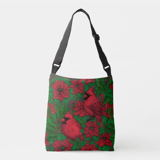 Kardinalen en poinsettia voor kerstmis crossbody tas (Voorkant)