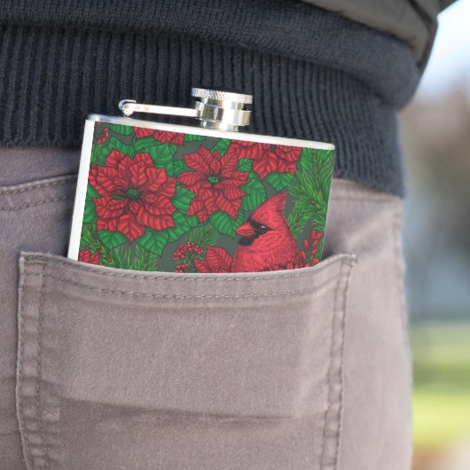 Kardinalen en poinsettia voor kerstmis heupfles (Voorbeeld)