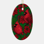 Kardinalen en poinsettia voor kerstmis keramisch ornament (Rechts)