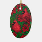 Kardinalen en poinsettia voor kerstmis keramisch ornament (Links)