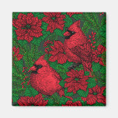 Kardinalen en poinsettia voor kerstmis magneet (Voorkant)