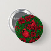 Kardinalen en poinsettia voor kerstmis ronde button 5,7 cm (Voorkant /achterkant)