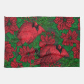 Kardinalen en poinsettia voor kerstmis theedoek (Horizontaal)
