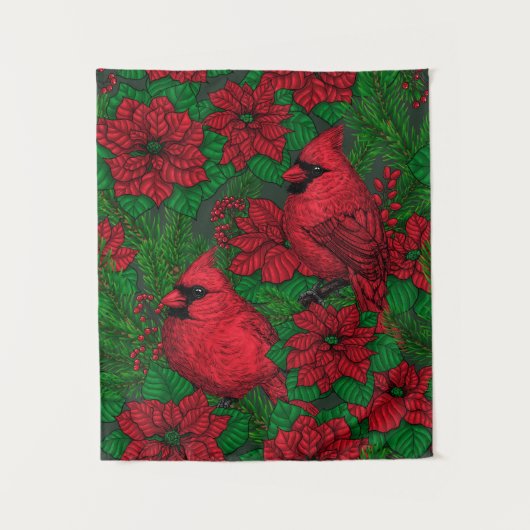 Kardinalen en poinsettia voor kerstmis wandkleed (Voorkant)