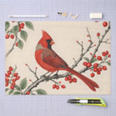 Kardinalen en rode bessen decoupage tissuepapier (Craft)