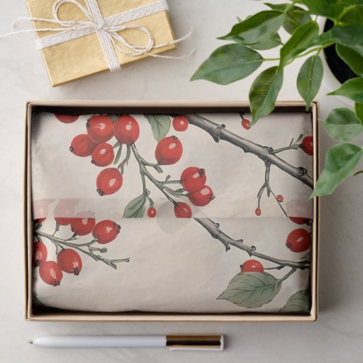 Kardinalen en rode bessen decoupage tissuepapier (Geschenk)