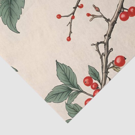 Kardinalen en rode bessen decoupage tissuepapier (Detail)
