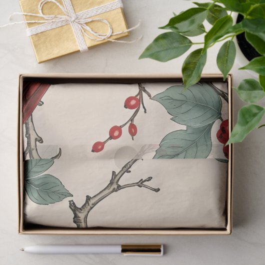 Kardinalen en rode bessen decoupage tissuepapier (Geschenk)