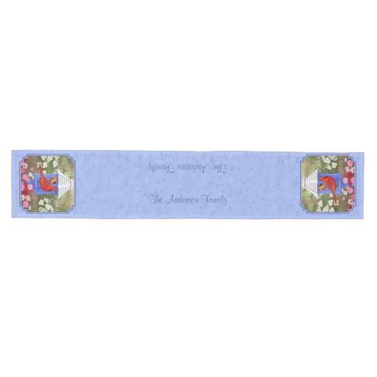 Kardinalen en rondhuis blauw medium tafelloper (Horizontaal)