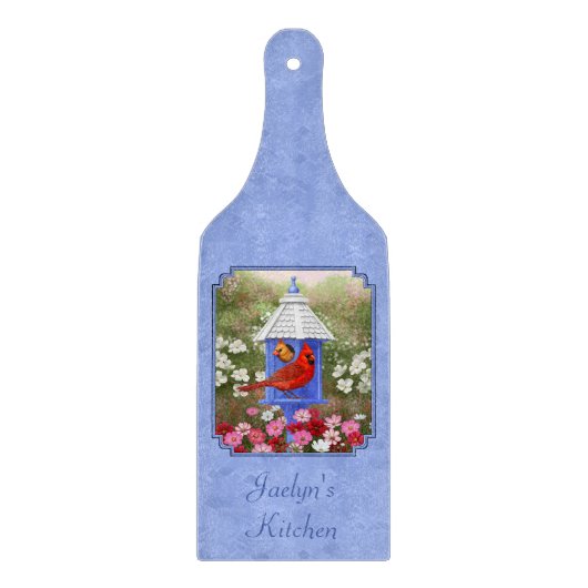 Kardinalen en rondhuis blauw snijplank (Voorkant)